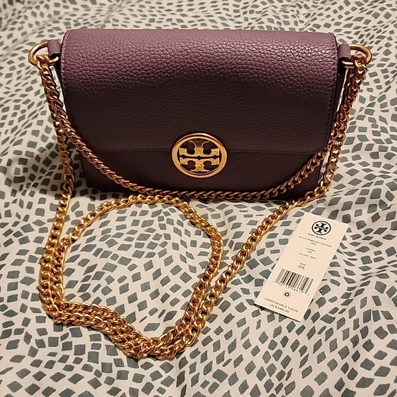 Tory Burch Olivia Pebbled Leather Crossbody Bag – Claret NWT