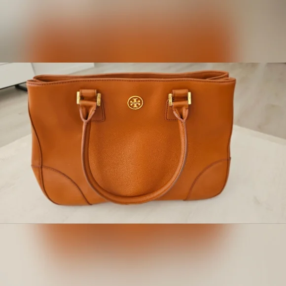 Tory Burch Cognac Leather Tote with Gold Logo