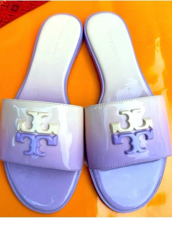 Tory Burch Lavender Ombre Patent Logo Slide Sandals