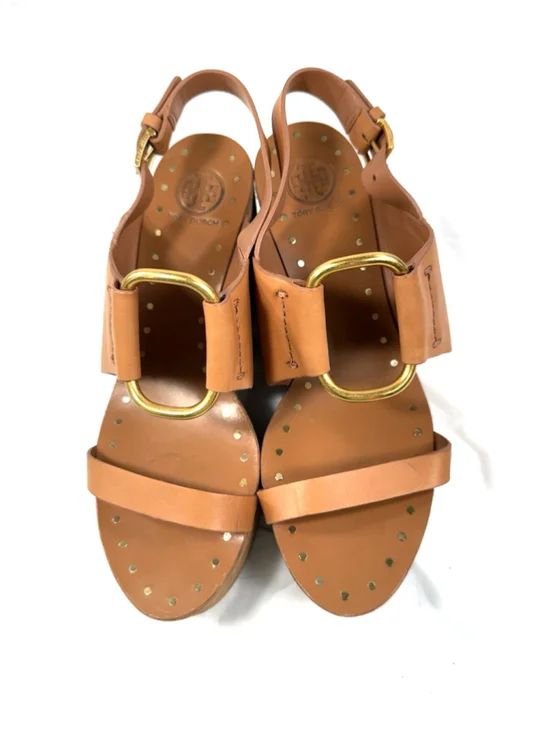 Tory Burch Ravello Tan Leather O-Ring Studded Platform Wedge Sandal size 7