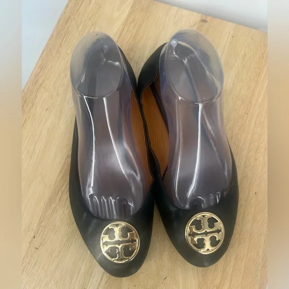 Tory Burch Black Loafers with Gold Emblem