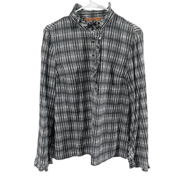 Like New! Tory Burch Deneuve black Plaid Ruffle Top Size 10