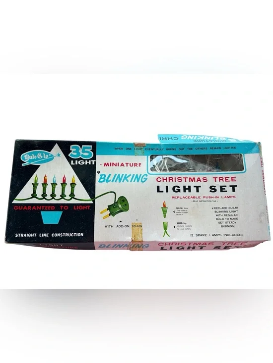 Vintage 35-Light Blinking Christmas Tree Light Set by (Unknown) - Green & Yellow