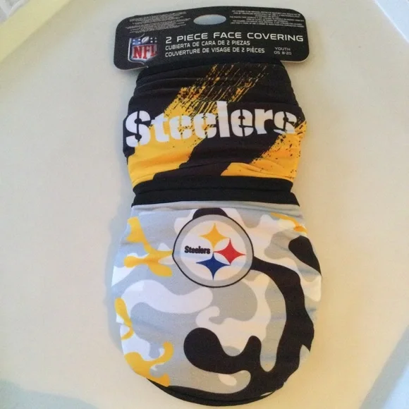 NFL 2 PIECE FACE COVERING MASKS BY FOCO PITTSBURGH STEELERS YOUTH OS NWT