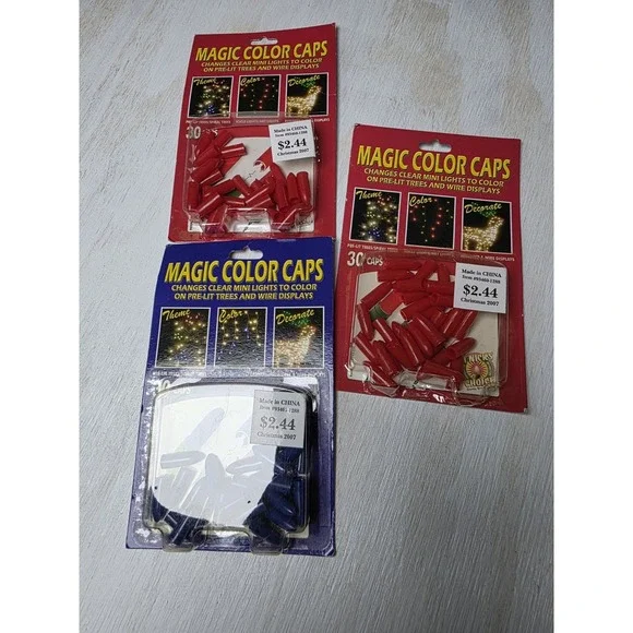 90 Christmas Magic Color Caps For Christmas Light Strand 60 Red 30 Blue NIB