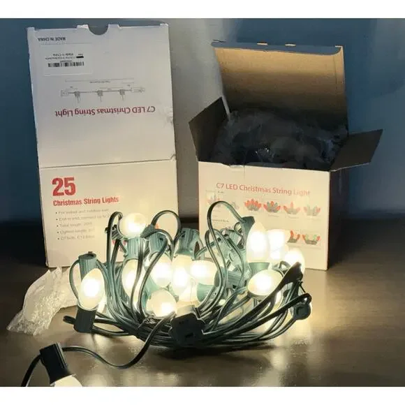 Versatile Frosted White C7 Indoor/Outdoor Lights 2 x 25ft Strands ttl 50ft NICE
