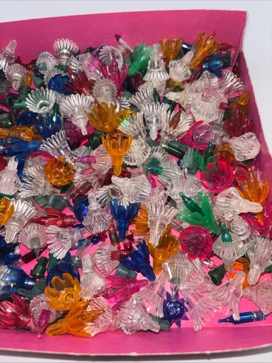 Vtg Lot 100+ Christmas Light Flower Tulip Multi Color Covers Reflectors Bulbs