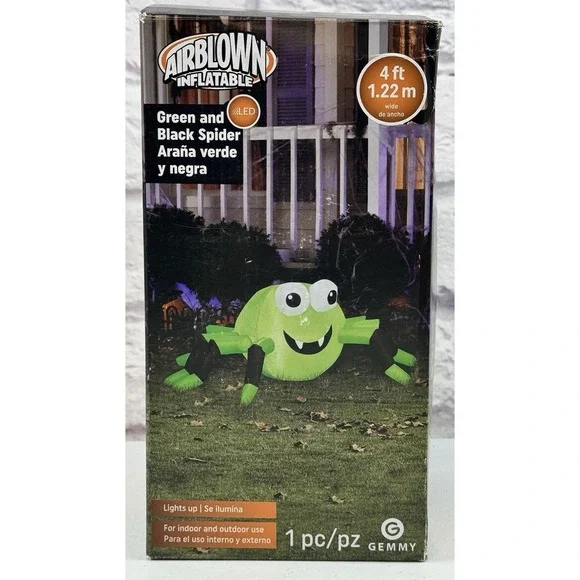 *NEW* Gemmy 4' Airblown Inflatable Green & Black Spider Halloween Lights Up