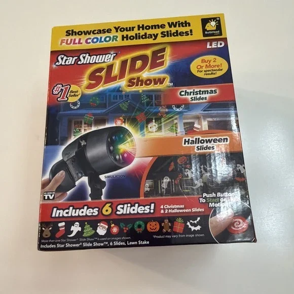 Star Shower Slide Show Christmas &‎ Halloween Light 6 Slides LED New 3832