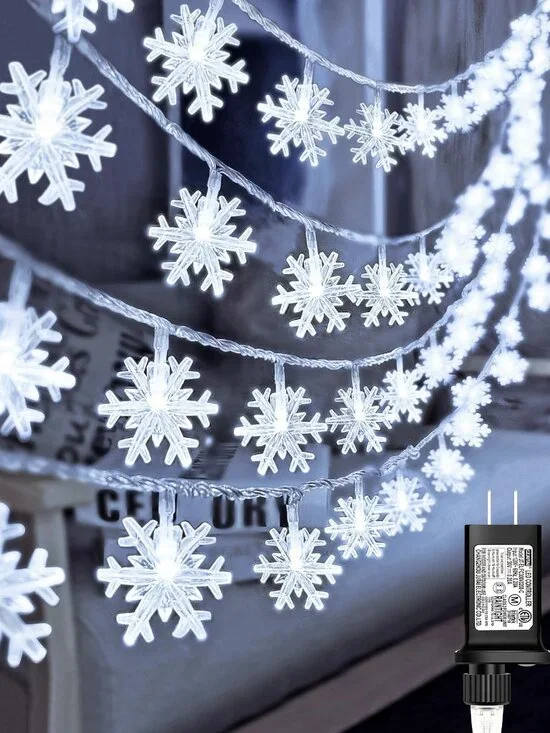 100 LED Snowflake Lights 32ft Plug in Christmas String Lights 8 Modes White
