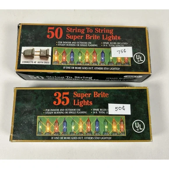 VTG String to String Super Brite Christmas Multi Colored 2 pack 85 lights 32' ft