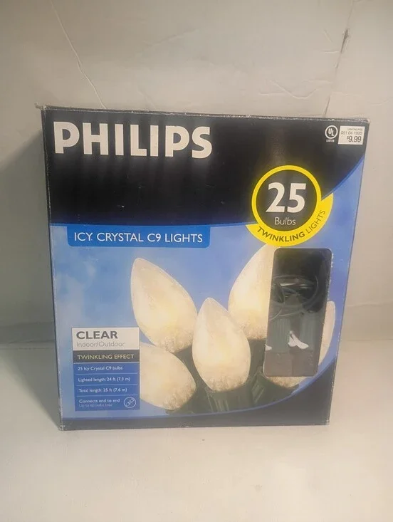 Vintage '90s Philips Icy Crystal C9 Lights 25 Bulbs Twinkling Lights NOS-HTF