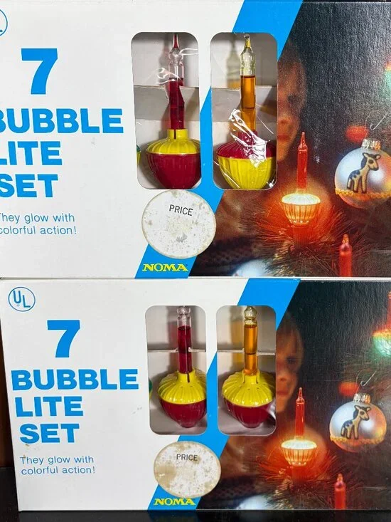 Lot of 2 Vtg Noma 7 Piece Christmas Bubble Lights in Original Boxes - Tested EUC