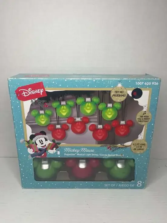 Disney Mickey Mouse Projection Musical Light String 8 Count 8.2ft Christmas Deco