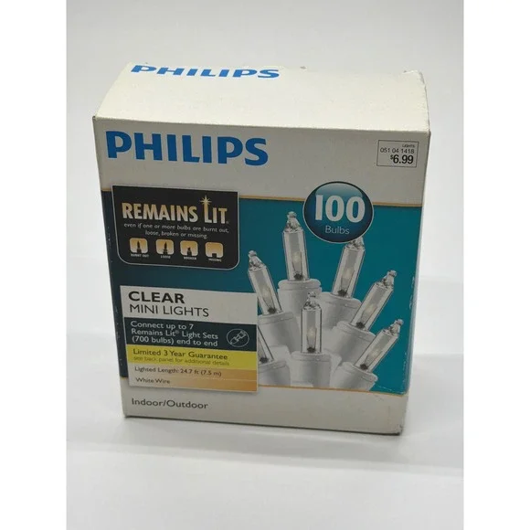 Philips Remains Lit 100‎ Clear Mini Lights White Wire Indoor Outdoor 24.7ft