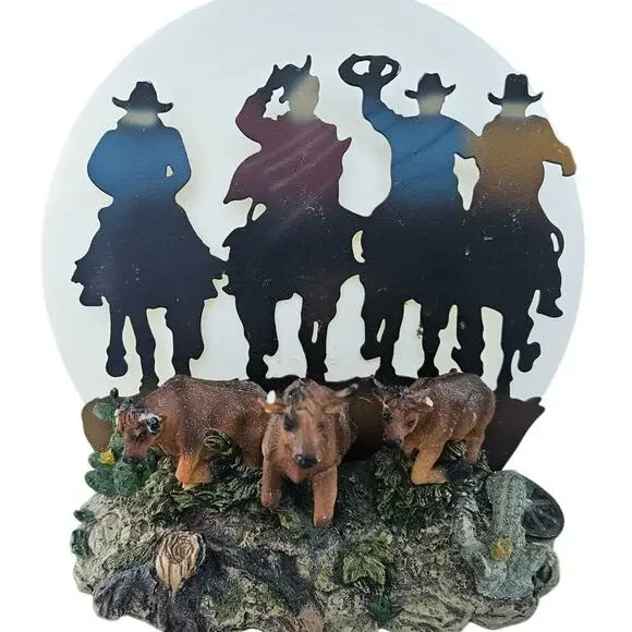 Western 1960s Table Light Cowboys Cattle Rustic Farmhouse New Light & Switch F16