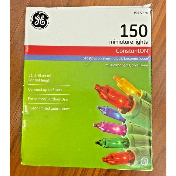 150 Count GE ConstantON Multi-Color Christmas Lights, Indoor / Outdoor 31ft NEW