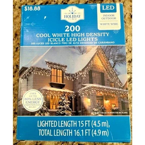 200 Cool White LED High-Density Icicle Christmas Lights,16.1 ft with White Wire