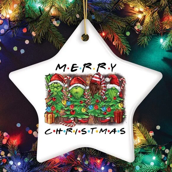Quirky and Cute Festive Holiday Merry Christmas Ornament, Ceramic Tree Decorati