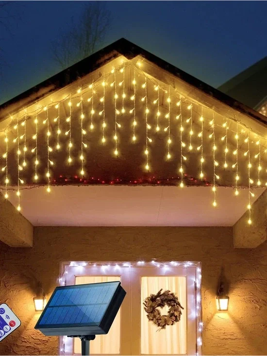 Warm White Solar Icicle String Lights for Holiday Décor
