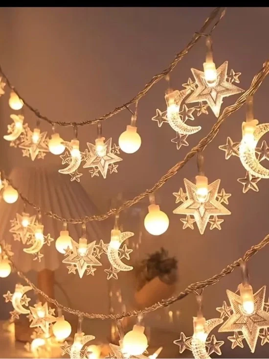 Warm White Star & Moon String Lights - Decorative Strand BNIB