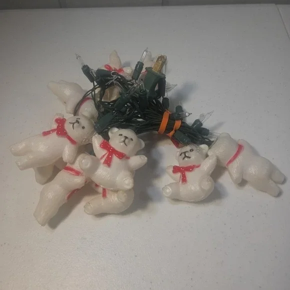 Vtg Blow Mold Patio Indoor Outdoor Lights Polar Bear Plastic String of 10