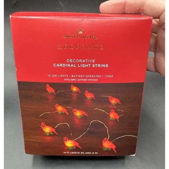 Hallmark Decorative Cardinals Magic Light String 10' 6 Hour Timer Brand New -42D