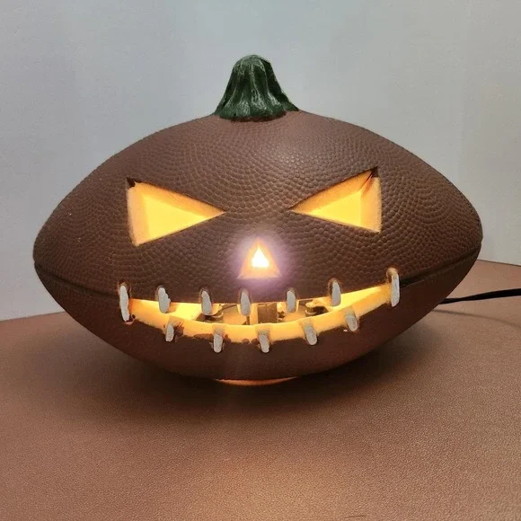 VTG Halloween Football Shaped Pumpkin Jack-O-Lantern Foam Blow Mold Lights Up