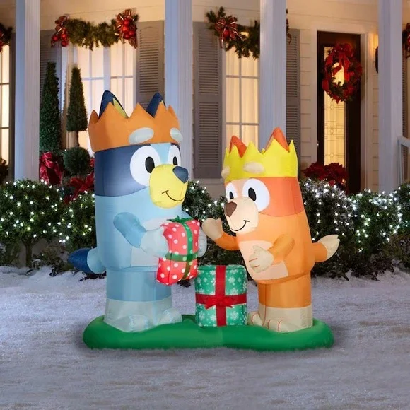 6-Ft Bluey & Bingo Holiday Presents Gemmy Lighted Airblown Christmas Inflatable