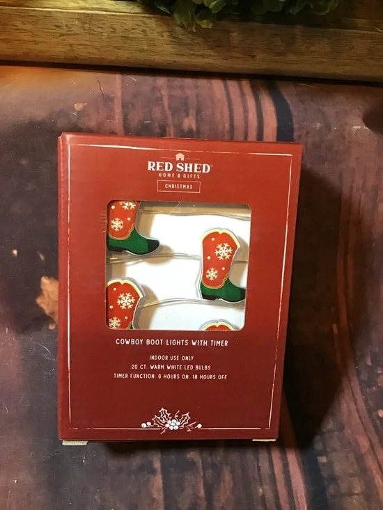 Red shed cowboy boots lights W/timer indoor only-New