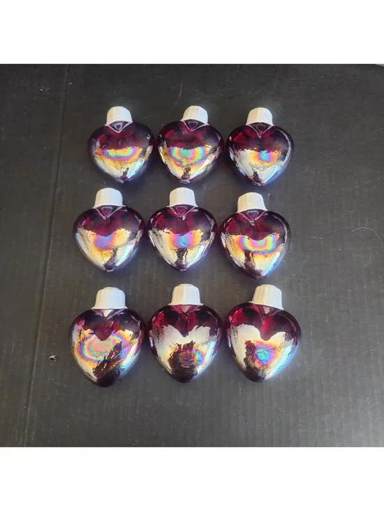 Vintage Iridescent Blown Glass Heart String Light Covers - Set of 9 - Ruby Red