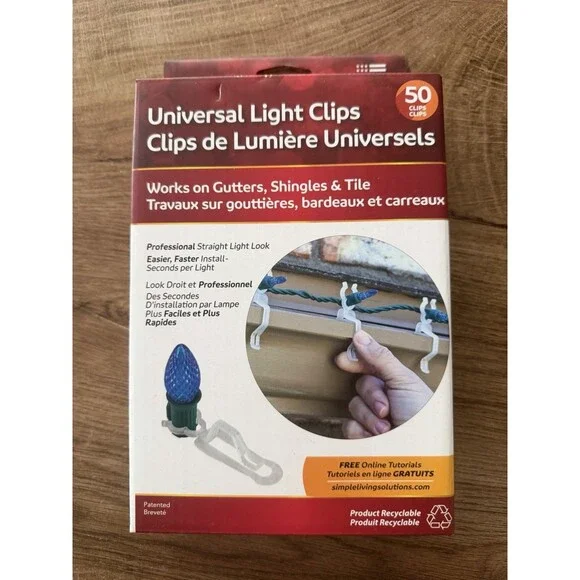 NEW 50 Universal Christmas Holiday Party Light Clips, Gutter Shingle & Tile. LED