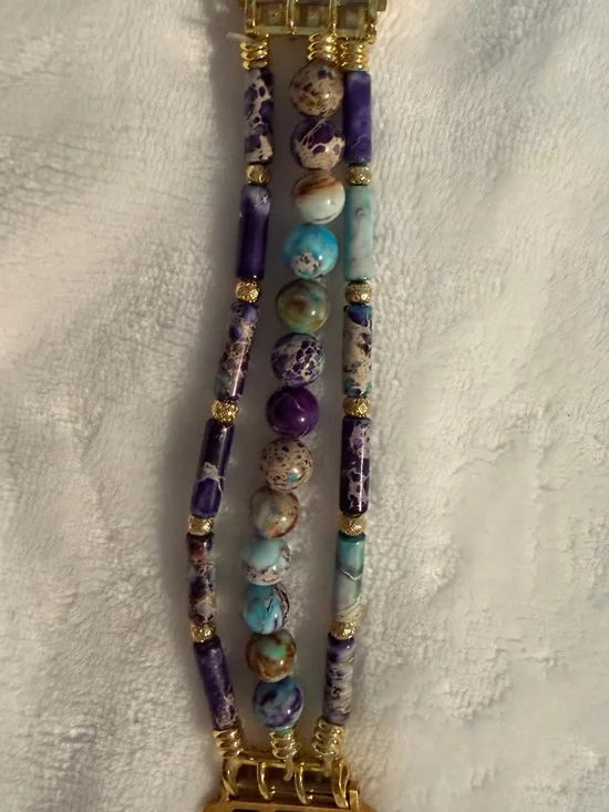 Cape Diablo Purple and Turquoise Triple-Strand Beaded Bracelet with Gold Accents