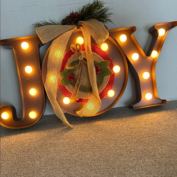 JOY Marquee Sign with Red & Green Holiday Wreath 18 X 10 inch