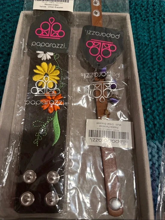 paparazzi Black Floral Embroidered Bracelet with Brown Accent Strap