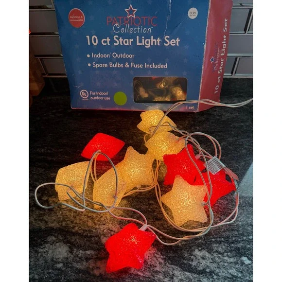Patriotic Collection 10 ct Star Light Set Red Clear Indoor Outdoor TOL-10LA-X90