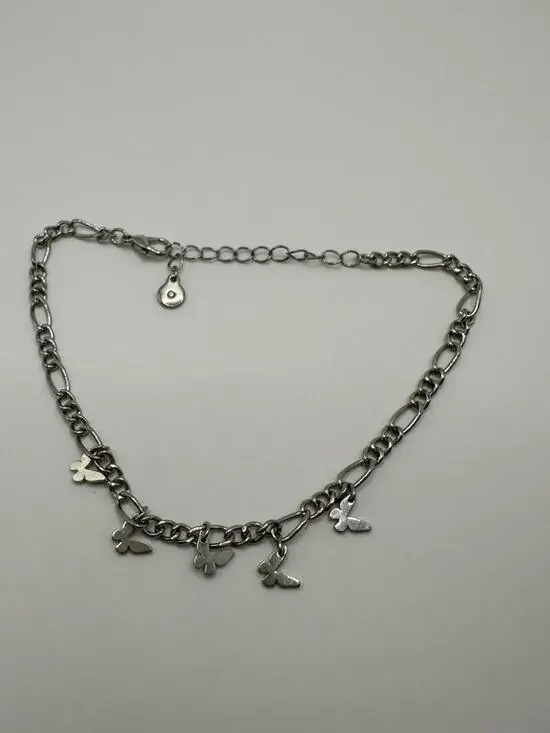 Silver Tone Chain Anklet With Butterfly Charms 8.5”