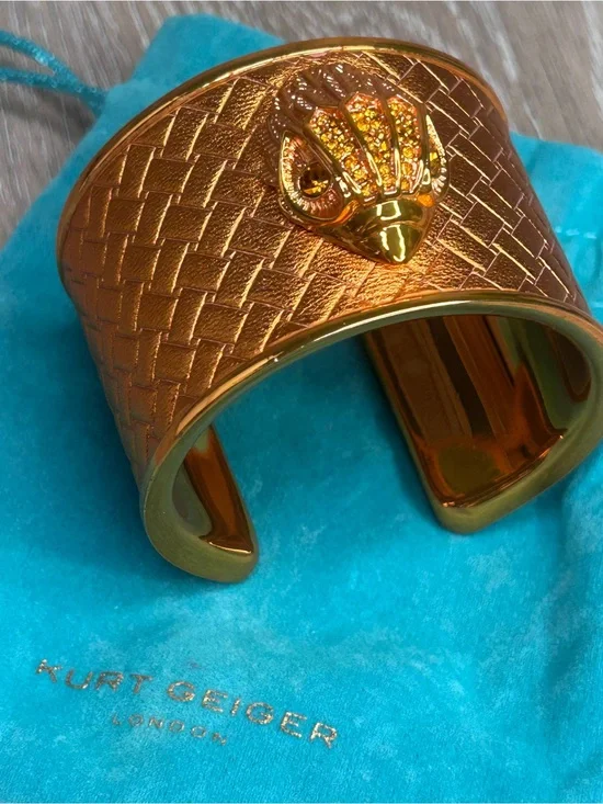 Kurt Geiger EAGLE XL Statement Cuff — Gold Textured Designer Bracelet