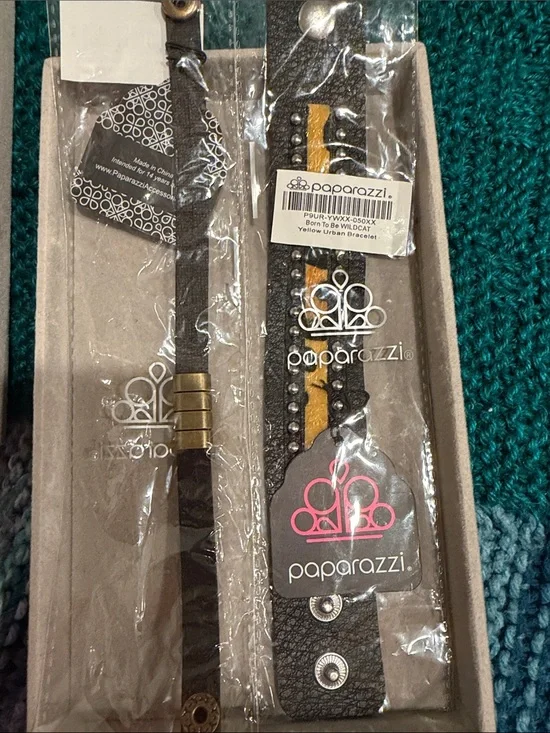 Paparazzi Black and Yellow Studded Leather Bracelet Set