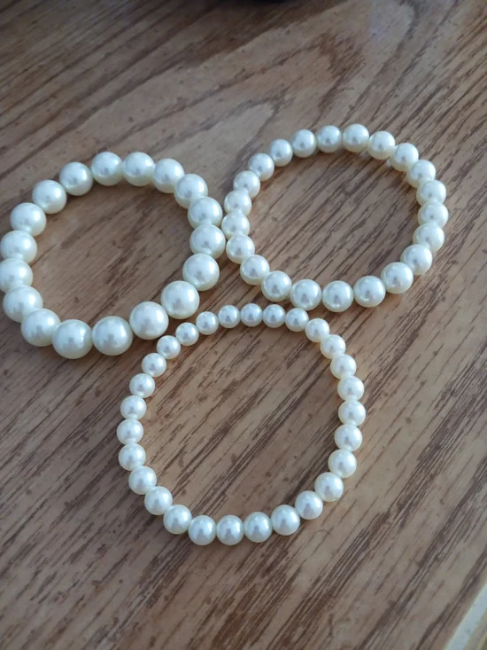 Pearl Stretch Bracelet Trio - Elegant White Beaded Bracelets