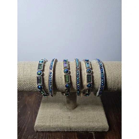 Off Park JTV 6 Pc Stretch Bracelet Set Y2K Mermaidcore Peacock Statement Crystal