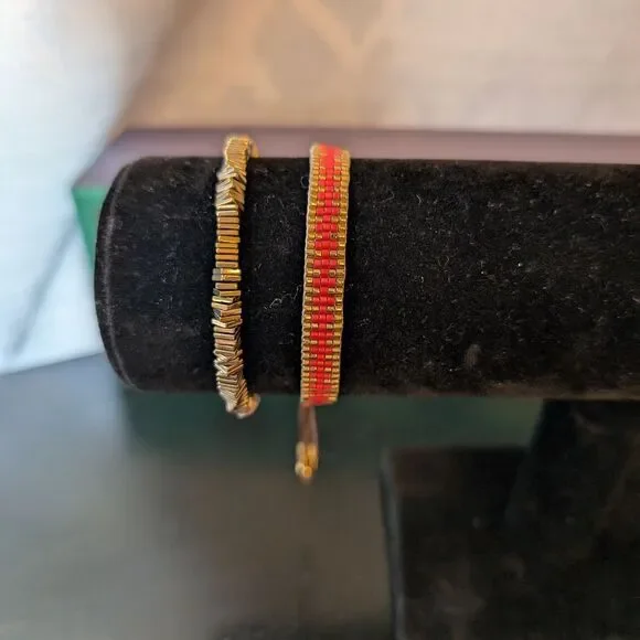 Rustic Cuff Gold and Red Boho Bracelet Set