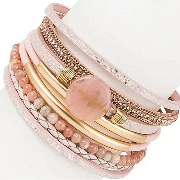 SAACHI Santa Monica Braided Leather Bracelet Opulent Stone  NWT
