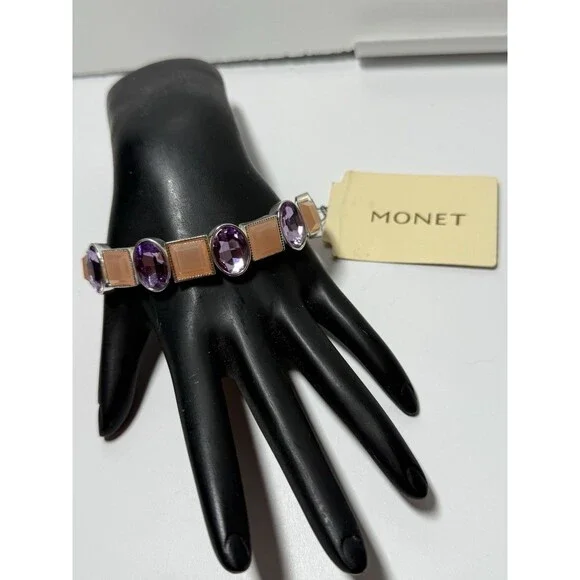 Monet Pink & Purple Stone Stretch Bracelet New