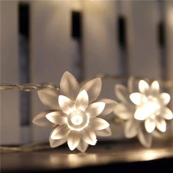 Battery Operated Indoor and Outdoor 60 LED Lotus Flower Fairy Lights on 22ft PVC