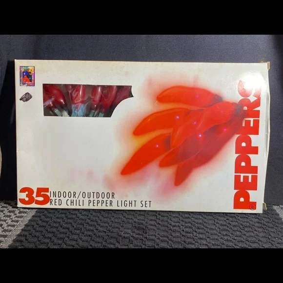 Vintage 90’s  NEW Old Stock Chili Pepper String Light Set 35 Red Indoor Outdoor