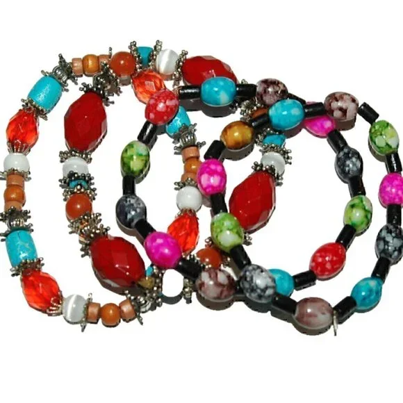 Bracelet Costume Jewelry Lot of 4 Multicolor Mixed Stretch Beaded Boho Stylish