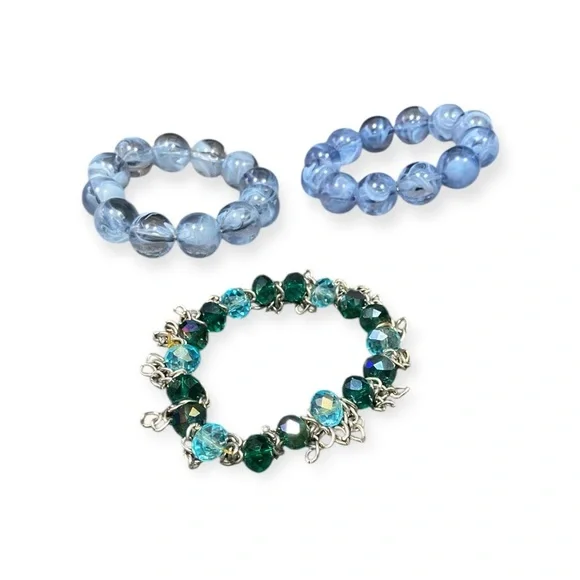 Elegant Blue and Green Beaded Stretch Bracelet Set