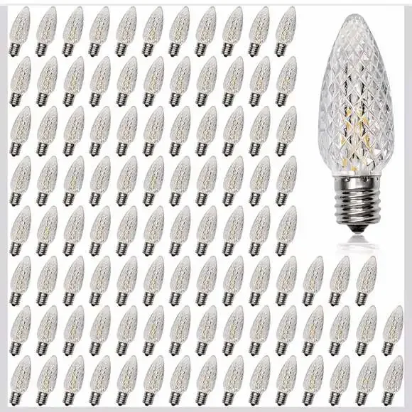 loongpopo 100pack C9 Christmas LED Light Bulbs, 2200K Clear Shatterproof & Water