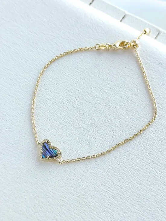 Kendra Scott Ari Heart Gold Abalone Shell Chain Bracelet NEW